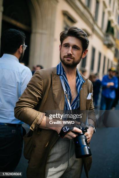 Street Style at Milan Fashion Week Men's Spring 2020, photographed in Milan on June 15 - 17, 2019...