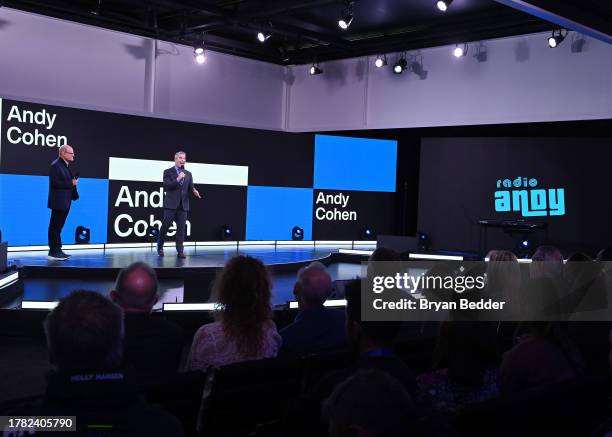 Scott Greenstein, SiriusXM President and Chief Content Officer and Andy Cohen speak during the SiriusXM Next Generation: Industry & Press Preview at...