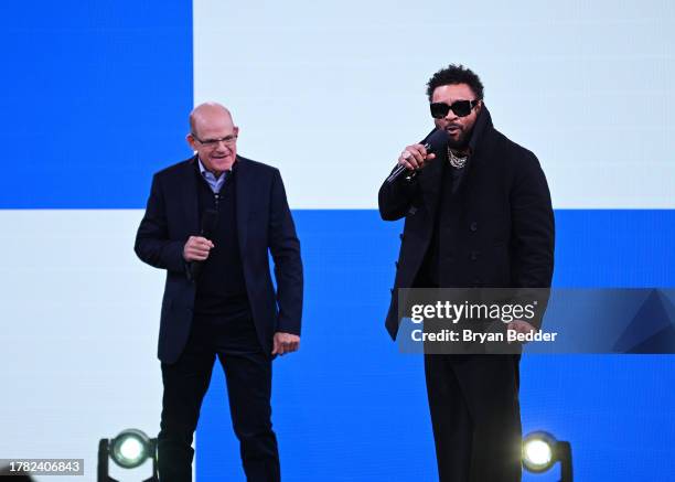 Scott Greenstein and Shaggy speak during the SiriusXM Next Generation: Industry & Press Preview at The Tisch Skylights at The Shed on November 08,...