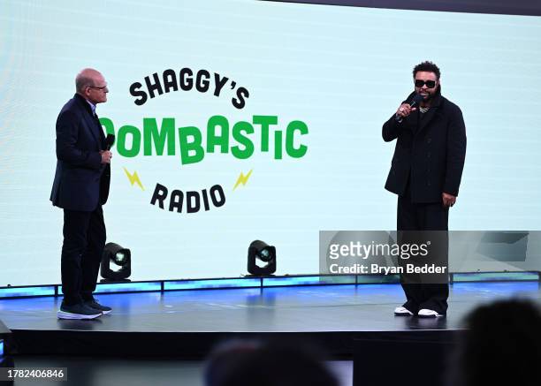 Scott Greenstein and Shaggy speak during the SiriusXM Next Generation: Industry & Press Preview at The Tisch Skylights at The Shed on November 08,...