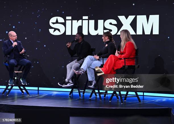 Scott Greenstein, Kevin Hart, Ashley Flowers, and Kelly Clarkson speak onstage during the SiriusXM Next Generation: Industry & Press Preview at The...