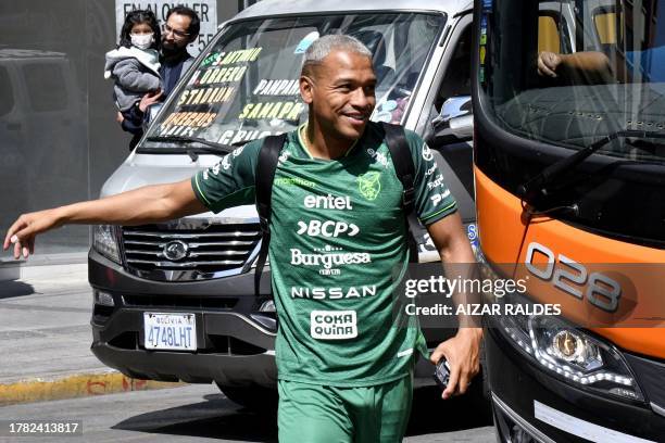 Bolivia's forward Jair Reynoso arrives for a training session of the national team ahead of the 2026 FIFA World Cup South American qualifiers...