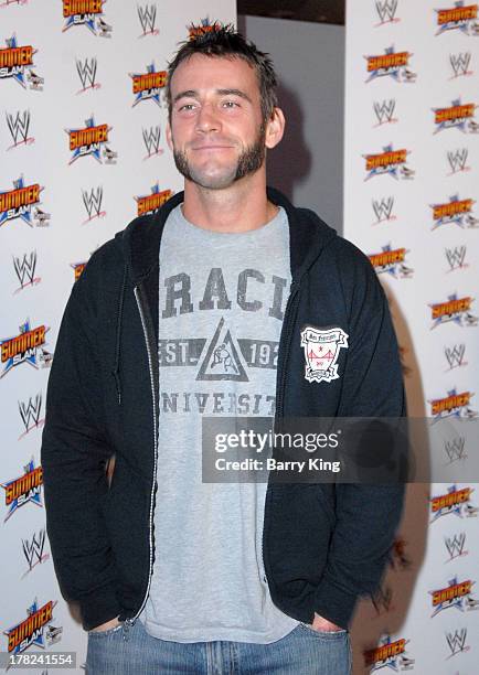 Superstar CM Punk attends the WWE SummerSlam Press Conference on August 13, 2013 at the Beverly Hills Hotel in Beverly Hills, California.