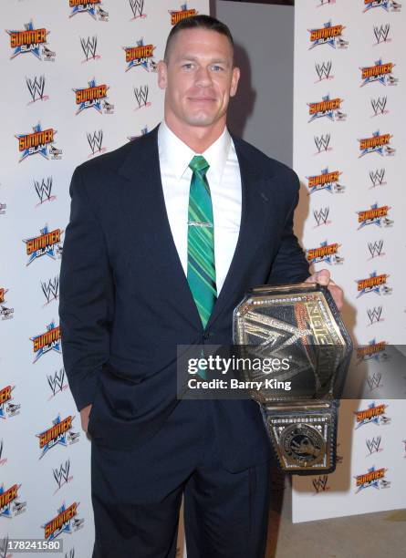 Superstar John Cena attends the WWE SummerSlam Press Conference on August 13, 2013 at the Beverly Hills Hotel in Beverly Hills, California.