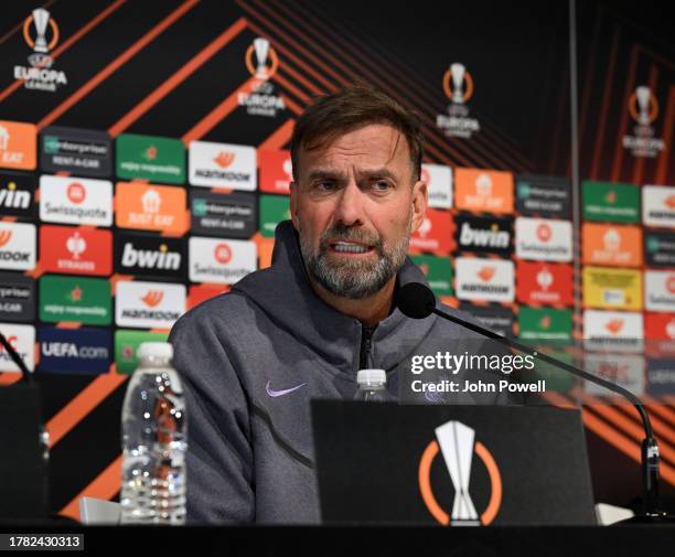 Jurgen Klopp manager of Liverpool during a press conference at Stadium de Toulouse on November 08, 2023 in Toulouse, France.