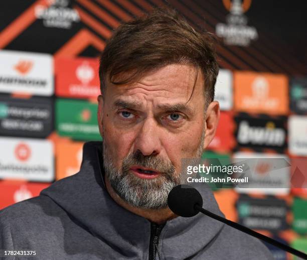 Jurgen Klopp manager of Liverpool during a press conference at Stadium de Toulouse on November 08, 2023 in Toulouse, France.