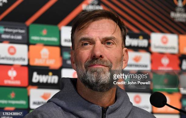Jurgen Klopp manager of Liverpool during a press conference at Stadium de Toulouse on November 08, 2023 in Toulouse, France.