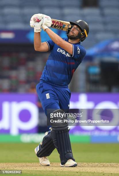 Dawid Malan of England hits out during the ICC Men's Cricket World Cup India 2023 between England and Netherlands at MCA International Stadium on...