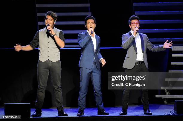 Italian operatic pop singers Ignazio Boschetto, Gianluca Ginoble and Piero Barone of Il Volo perform at Sleep Train Amphitheatre on August 27, 2013...