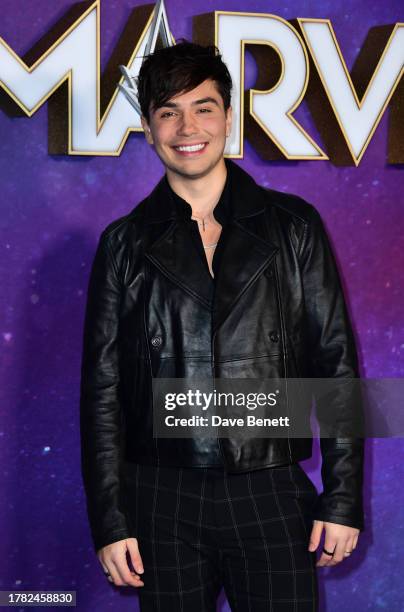 George Shelley attends a Gala Screening of "The Marvels" at the Cineworld Leicester Square on November 08, 2023 in London, England.