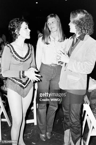 Neile Adams, Terry McQueen, and Victoria Valentine attend a party, benefitting disabled children, at the Santa Monica Civic Auditorium in Santa...