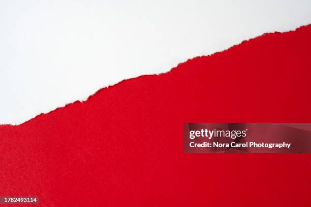 torn paper red and white colors background - rasgado imagens e fotografias de stock