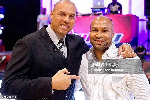 Tracy Murray and Derek Fisher attends the Ball Up "Search For the Next" Tour at CUSLB in the Pyramid on August 17, 2013 in Long Beach, California.