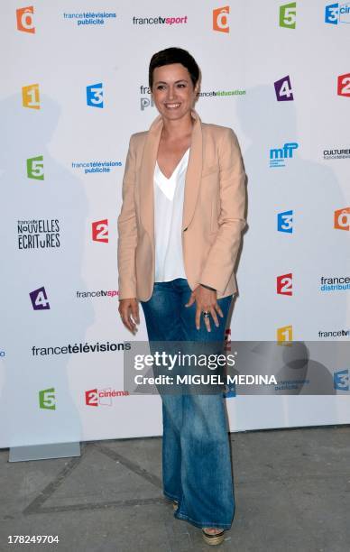 French TV host Sophie Jovillard poses during a photocall following the France Televisions new season press conference at the Palais de Tokyo on...