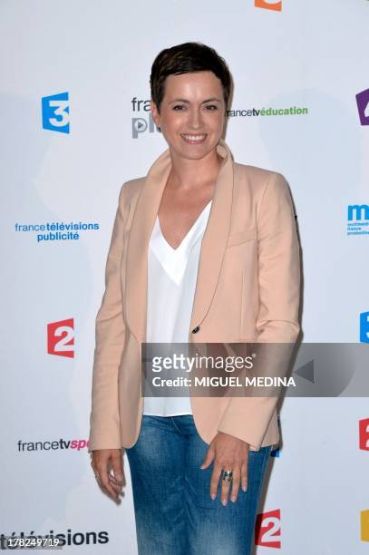 French TV host Sophie Jovillard poses during a photocall following the France Televisions new season press conference at the Palais de Tokyo on...