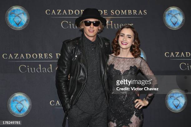 Jamie Campbell Bower and Lily Collins attend The Mortal Instruments: City of Bones" Mexico City screening at Auditorio Nacional on August 27, 2013 in...