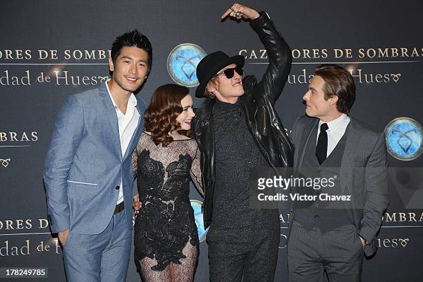 Godfrey Gao, Lily Collins, Jamie Campbell Bower and Kevin Zegers attend The Mortal Instruments: City of Bones" Mexico City screening at Auditorio...