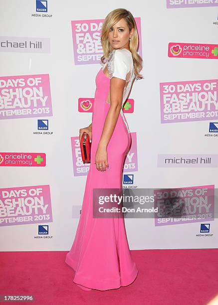 Jesinta Campbell arrives at the 30 Days of Fashion and Beauty launch party at Town Hall on August 28, 2013 in Sydney, Australia.