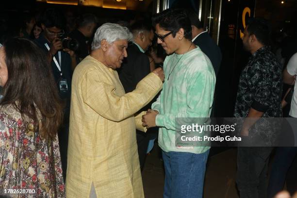 Javed Akhtar and Vijay Varma attend the special screening of Prime video's film 'Pippa' on November 08, 2023 in Mumbai, India