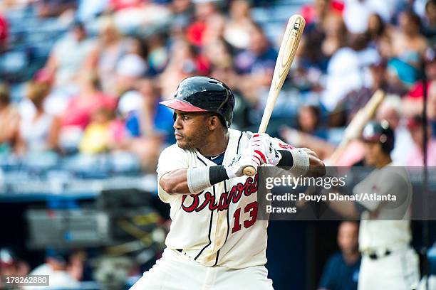 Jose Constanza of the Atlanta Braves bats against the Cincinnati Reds at Turner Field on July 13, 2013 in Atlanta, Georgia. The Braves won 5-2.