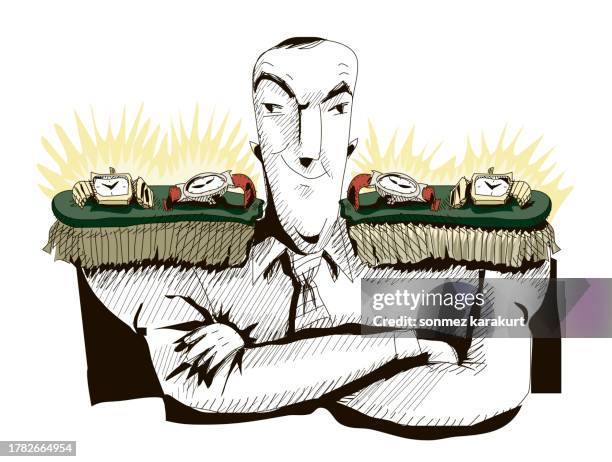 watch specialist - man checking watch stock illustrations