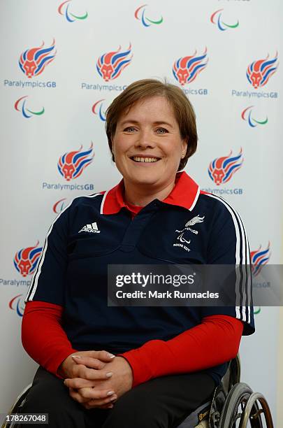 Aileen Neilson poses during a press conference to announce she has been selected for the Team GB Paralympic Curling team for the Sochi 2014 Winter...