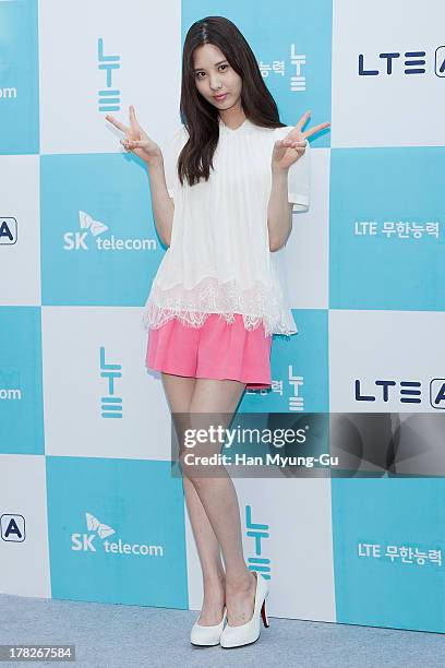 Seohyun of South Korean girl group Girls' Generation attends during the autograph session for SK Telecom on August 28, 2013 in Seoul, South Korea.