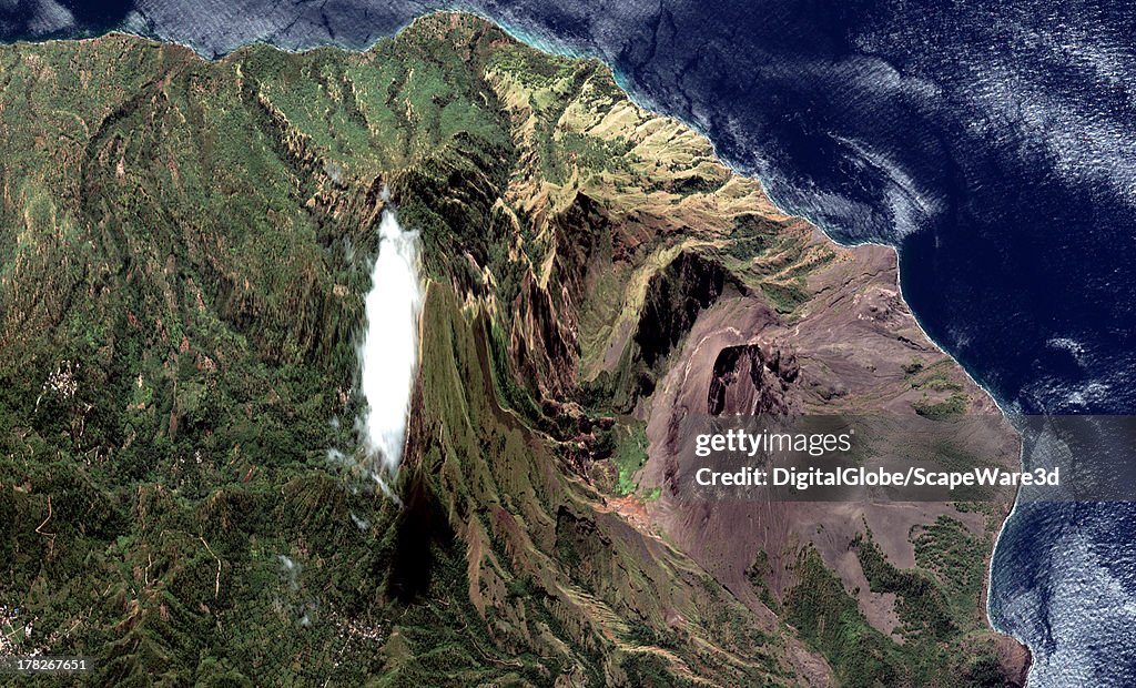Following recent reports of new Volcanic activity, a DigitalGlobe Satellite captures this unique image perspective of the Iliwerung Volcano in Indonesia.
