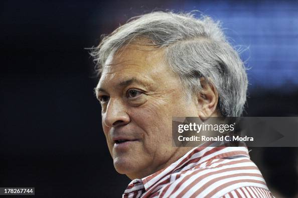 Owner Jeffrey Loria of the Miami Marlins watches batting practice ...