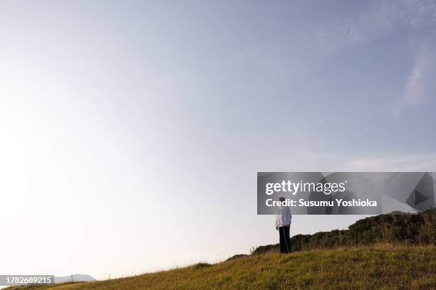 a woman enjoying a vacation trip in the fall. - 愛知県 stock pictures, royalty-free photos & images