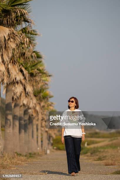 a woman enjoying a vacation trip in the fall. - aichi prefecture stock pictures, royalty-free photos & images