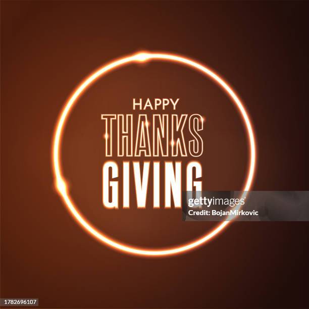happy thanksgiving neon circle sign design. vector - electrical distribution stock illustrations