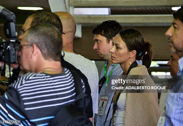 Member of FARC-EP guerrillas delegation to the peace talks with the Colombian Government, Dutch Tanja Nijmeijer listens to the speech of her...