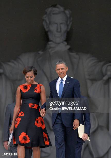 President Barack Obama, First Lady Michelle Obama, former president Jimmy Carter and Bill Clinton arrive during the Let Freedom Ring Commemoration...