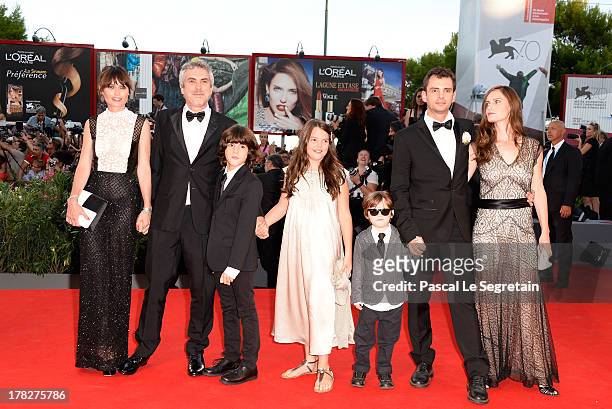 Sheherazade Goldsmith, director Alfonso Cuaron with their children, screenwriter Jonas Cuaron with his wife Eireann Harper and their son attend the...