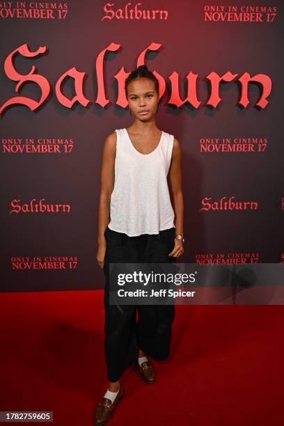 Indeyarna Donaldson-Holness attends a special screening of "Saltburn" on November 08, 2023 in London, England.