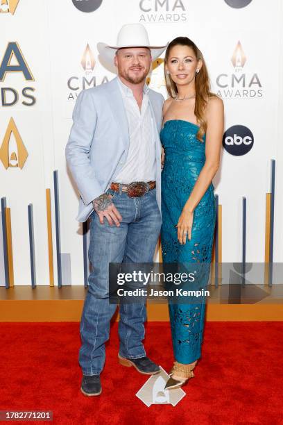 Cody Johnson and Brandi Johnson attend the 57th Annual CMA Awards at Bridgestone Arena on November 08, 2023 in Nashville, Tennessee.