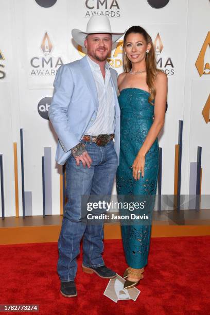 Cody Johnson and Brandi Johnson attend the 57th Annual CMA Awards at Bridgestone Arena on November 08, 2023 in Nashville, Tennessee.