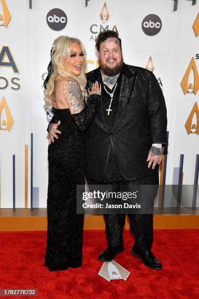 Bunnie XO and Jelly Roll attend the 57th Annual CMA Awards at Bridgestone Arena on November 08, 2023 in Nashville, Tennessee.