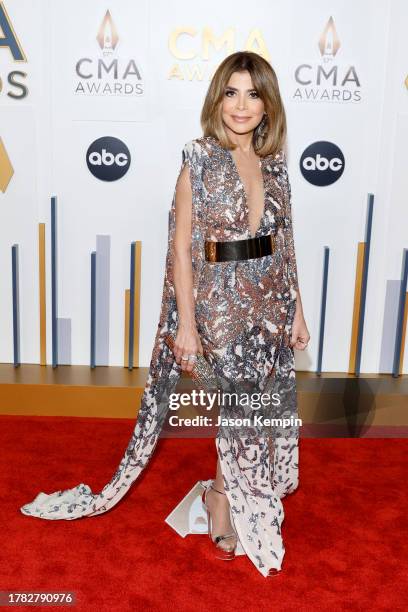 Paula Abdul attends the 57th Annual CMA Awards at Bridgestone Arena on November 08, 2023 in Nashville, Tennessee.