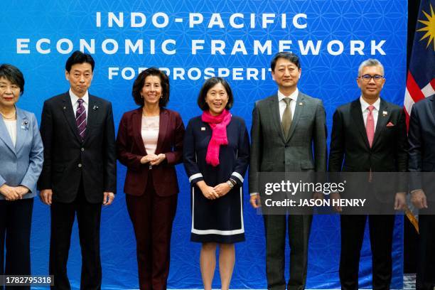 From left to right, Yoko Kamikawa, Minister for Foreign Affairs of Japan, Yasutoshi Nishimura, Minister of Economy, Trade, and Industry of Japan,...