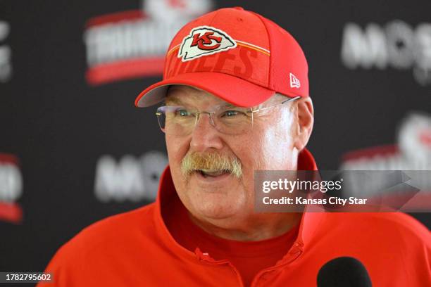 Kansas City Chiefs head coach Andy Reid speaks during training camp at Missouri Western State University on July 23 in St. Joseph, Missouri.