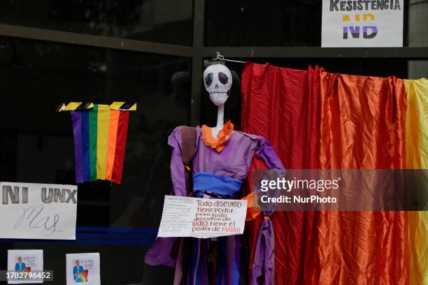 View of an offering set up by students from the Faculty of Political and Social Sciences of the National Autonomous University of Mexico, in memory...