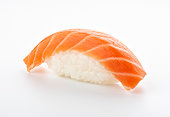 Sushi roll alone with a white background