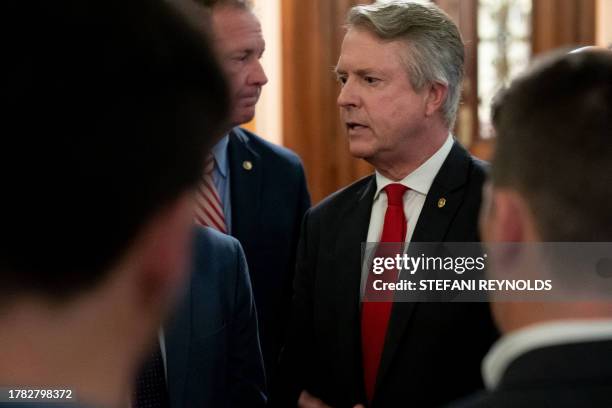 Senator Roger Marshall walks on Capitol Hill in Washington, DC, on November 14, 2023. US lawmakers on Tuesday approved a stop-gap bill to keep the...