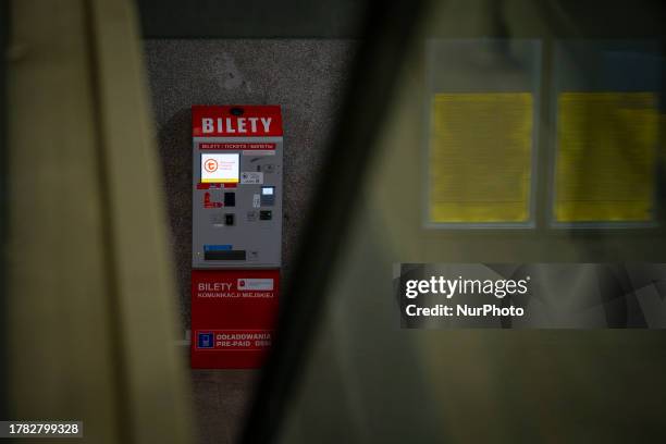 Ticket machines for public transporation is seen at a train station in Warsaw, Poland on 14 November, 2023.