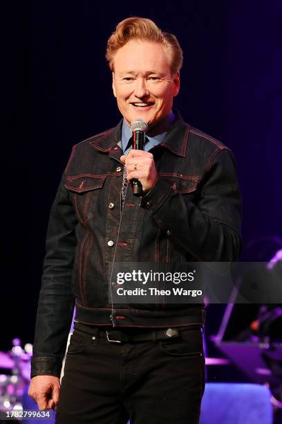 Conan O'Brien performs onstage during a live taping of Conan O'Brien Needs a Friend at Brooklyn Academy of Music on November 07, 2023 in New York...