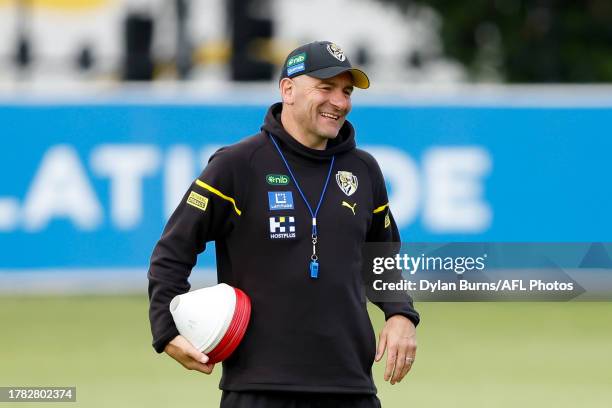 Adem Yze, Senior Coach of the Tigers is seen during a Richmond Tigers training session at Punt Road Oval on November 15, 2023 in Melbourne, Australia.