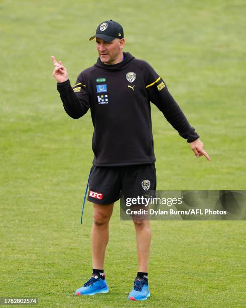 Adem Yze, Senior Coach of the Tigers is seen during a Richmond Tigers training session at Punt Road Oval on November 15, 2023 in Melbourne, Australia.