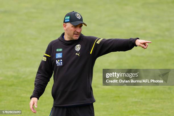 Adem Yze, Senior Coach of the Tigers is seen during a Richmond Tigers training session at Punt Road Oval on November 15, 2023 in Melbourne, Australia.